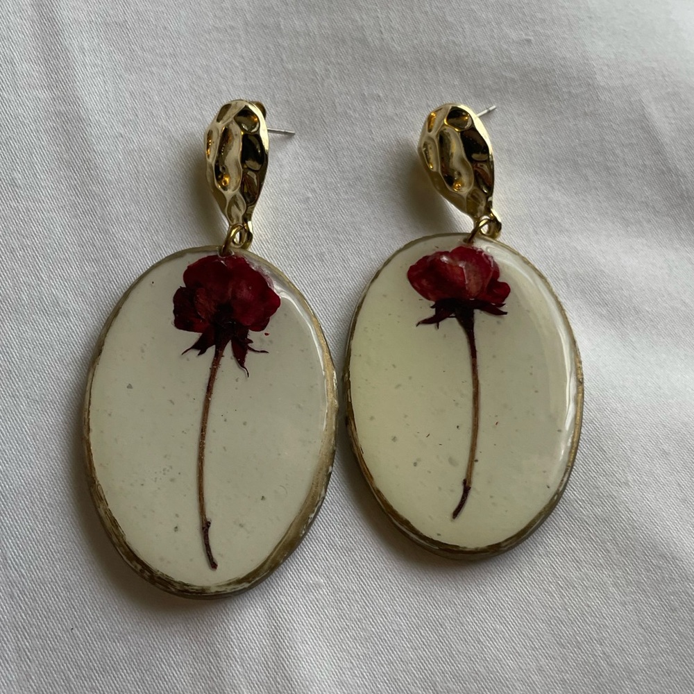 Handmade Clay Floral Earrings *REAL FLOWERS USED*